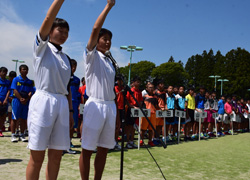 東日本大会で選手宣誓をする西郷第一中学校の生徒