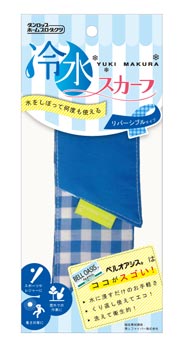 YUKI MAKURA 冷水スカーフ：ブルー(単色/チェックのリバーシブル)