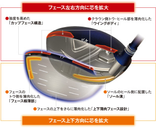 フェースの上下左右方向に芯を拡大