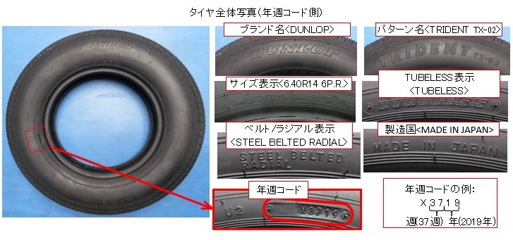 タイヤ全体写真（年周コード側）