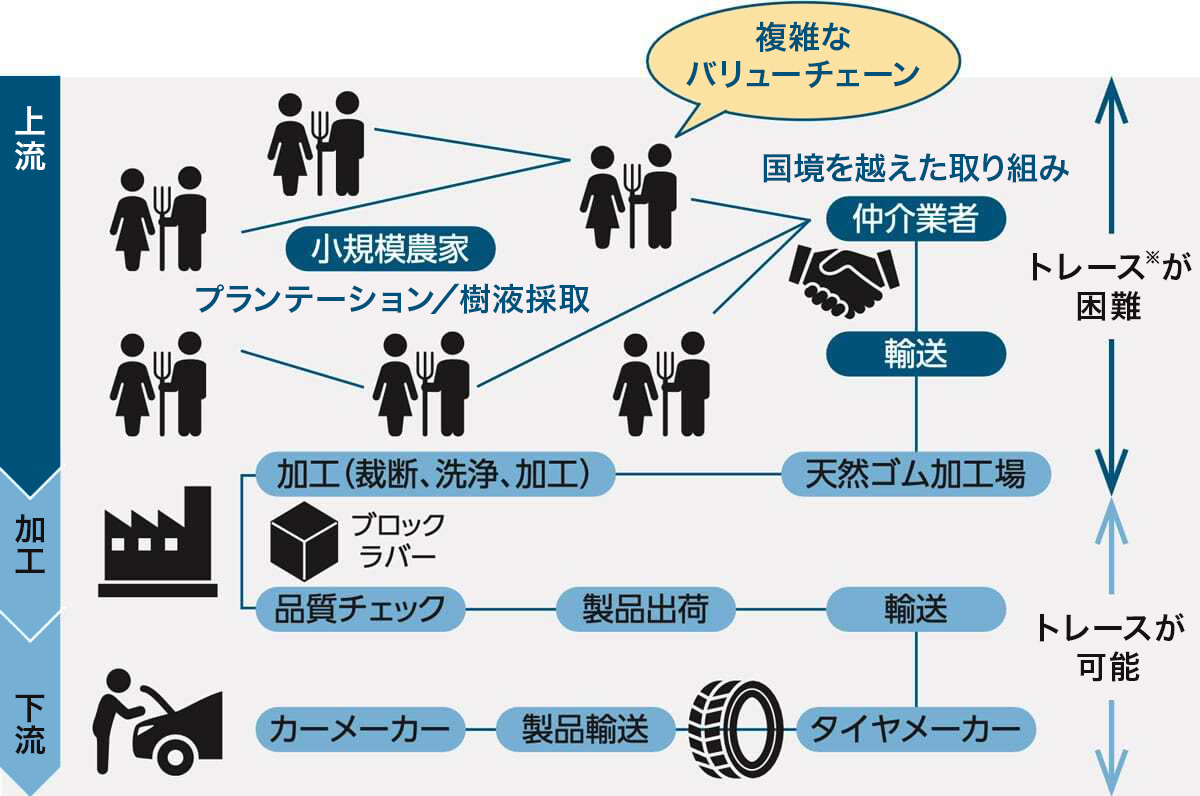 天然ゴムのトレーサビリティの困難さと重要性